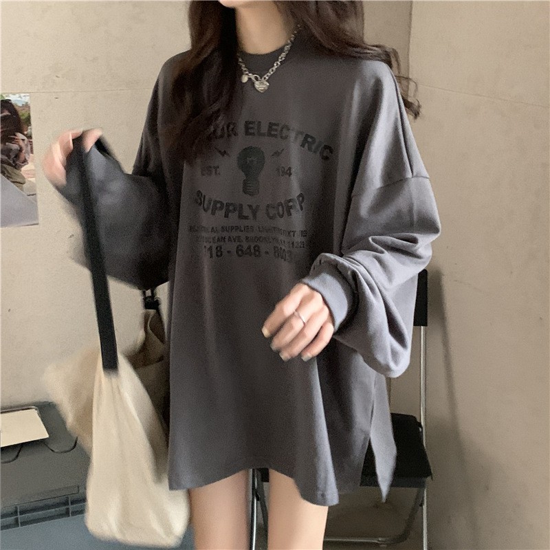 Sweater Cetak Huruf Longgar Musim Gugur Baru Untuk Wanita 2 Warna