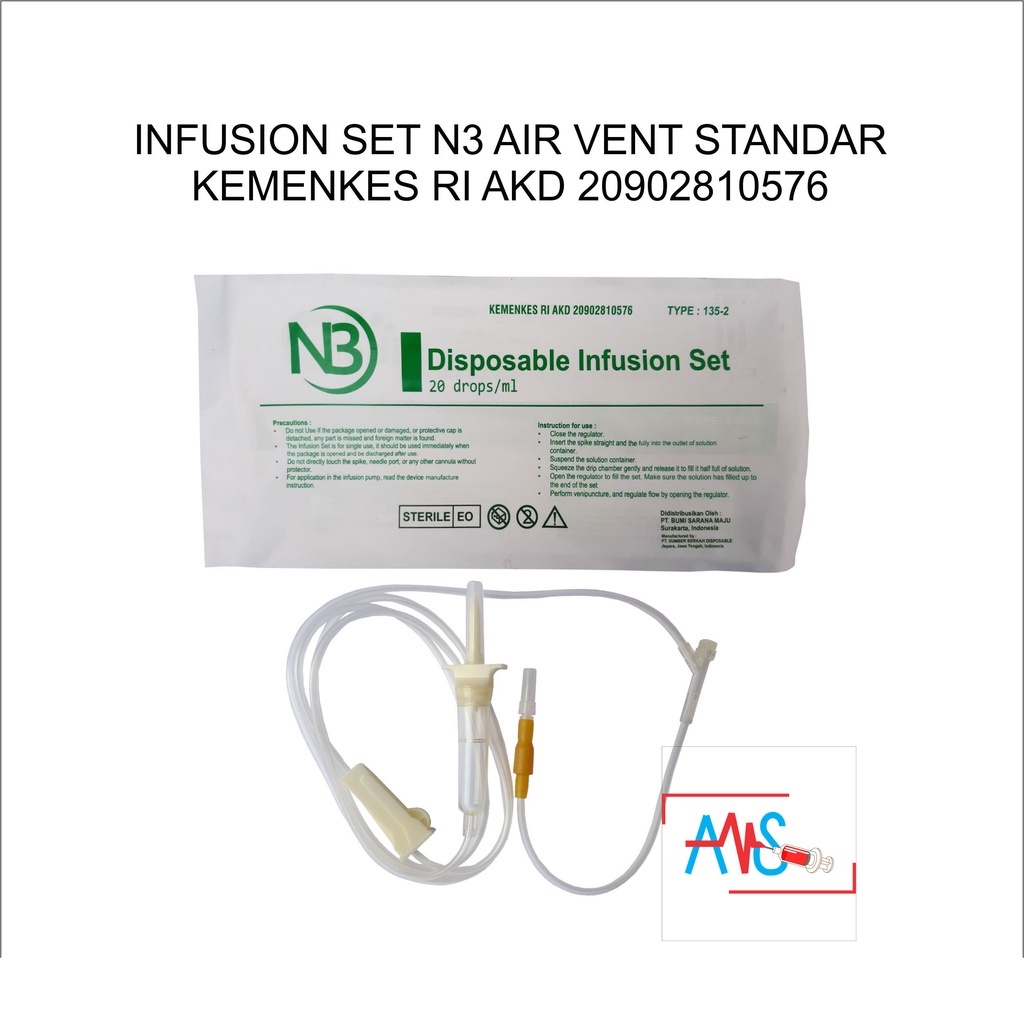 INFUSET N3 HIJAU TYPE AIR VENT STANDAR SELANG INFUS N3 HIJAU