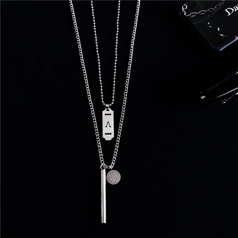 Necklace Accessories Korean Retro Hipster Hip-hop Bungee Two-piece Pendant Double Chain