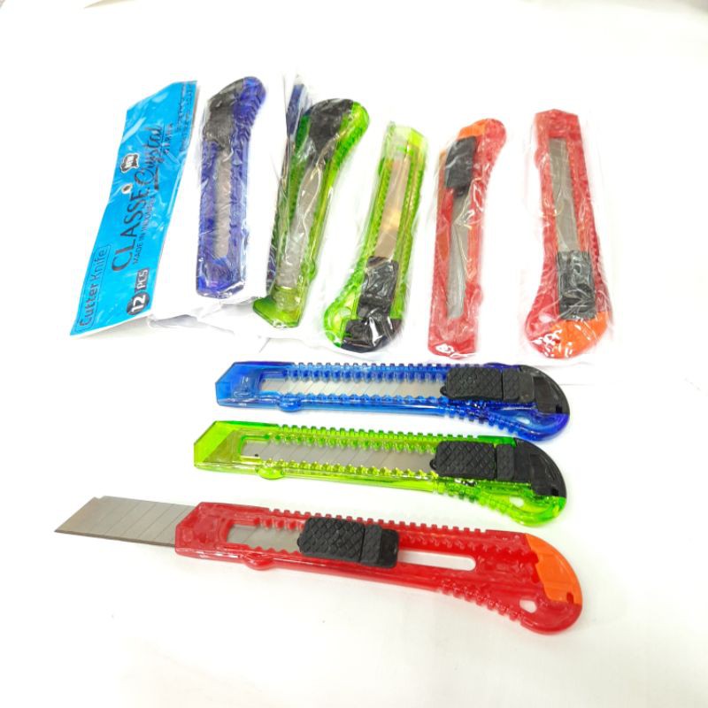 

12pcs PISAU KATER CUTTER BESAR CLASSE TRASPARAN WARNA GROSIR