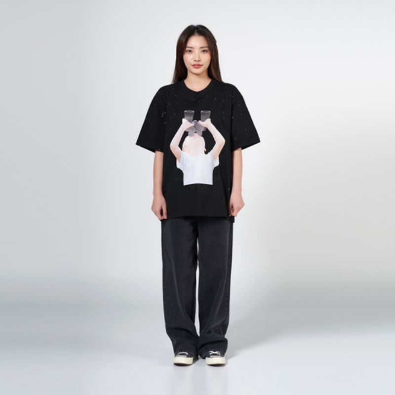 Baby Face Short Sleeve T-shirt Black Binoculars