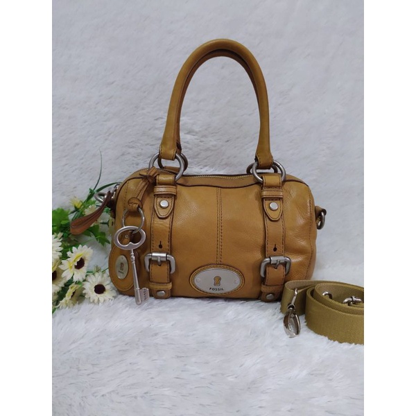 ~ Fossil Vintage Maddox Satchel Small Khaki Leather Authentic