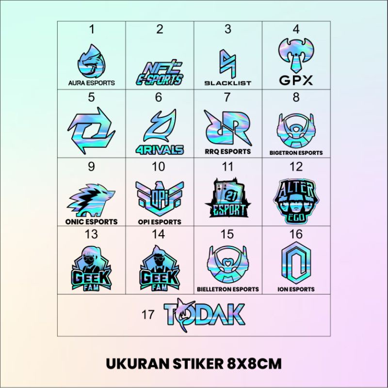 STIKER CUTTING HOLOGRAM LOGO SQUAD ESPORTS MLBB FF PUBG RRQ