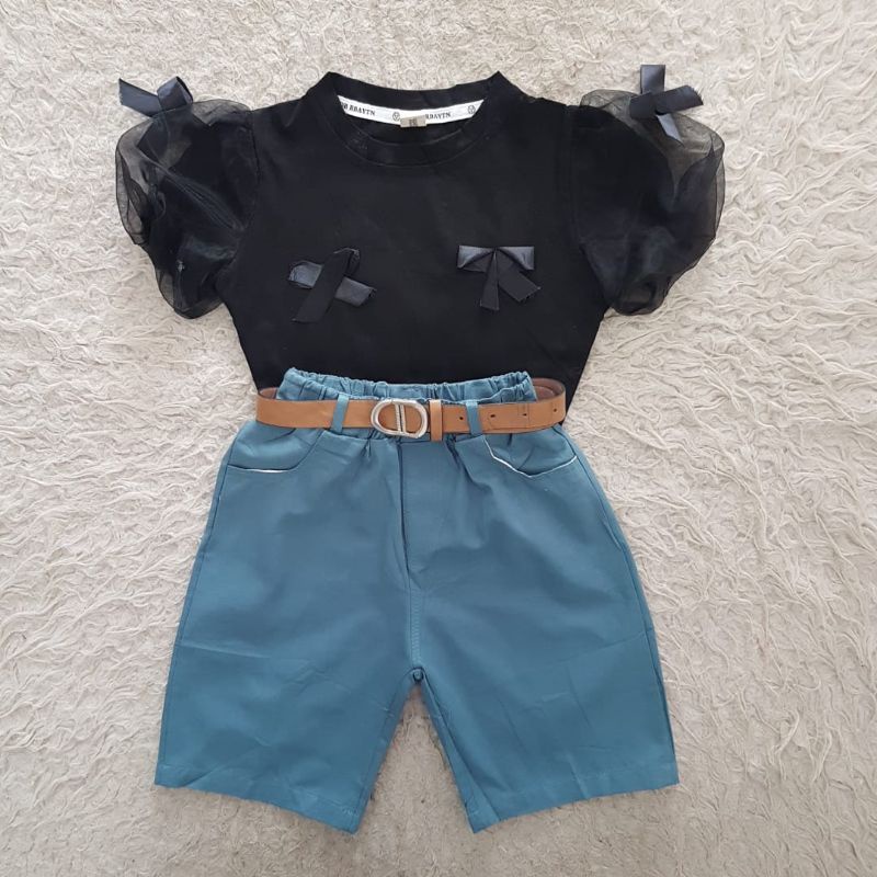 Import Setelan anak Ribbon puff belt pants