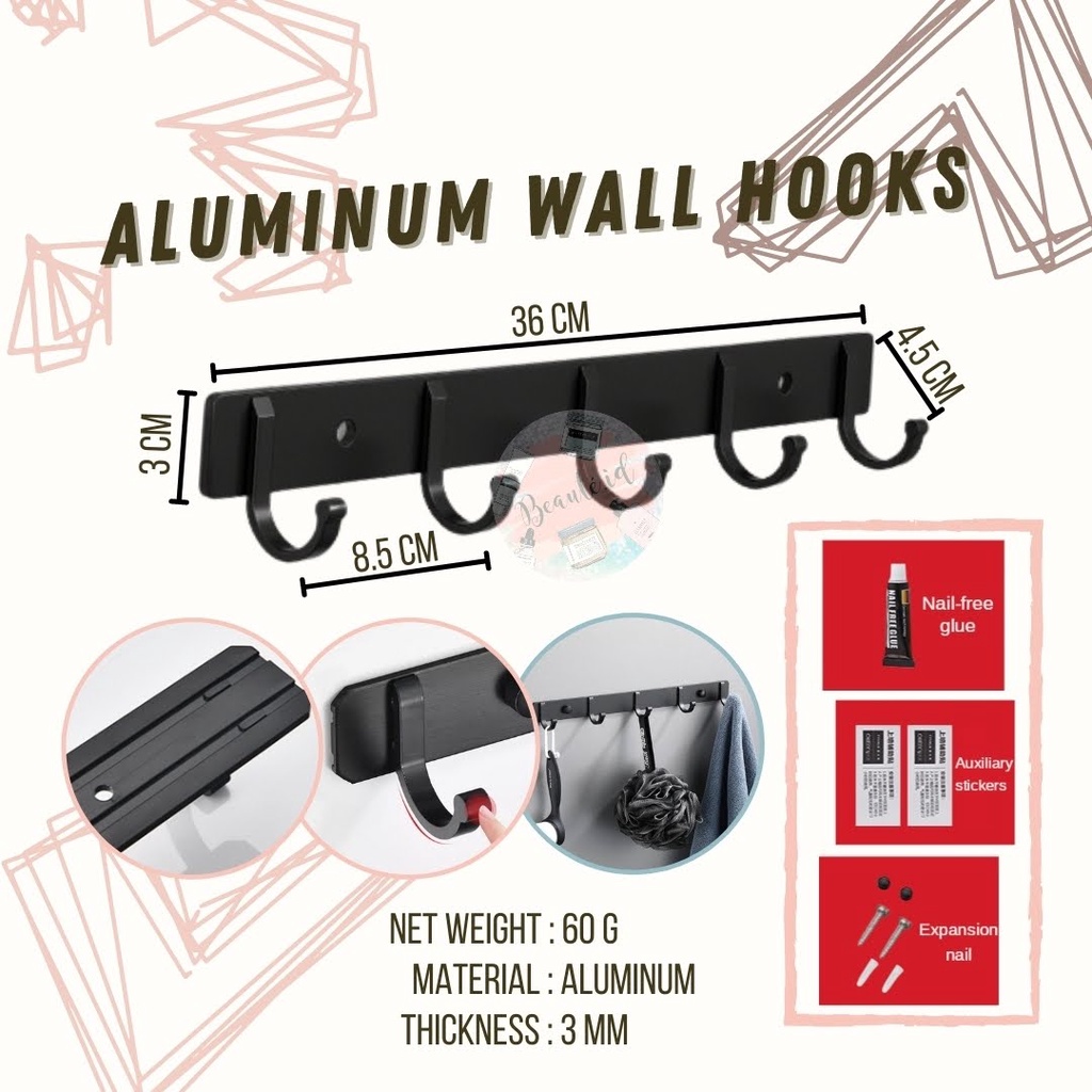 Rak Gantungan Dinding Gantung Handuk Baju Serbaguna Elegan Kamar Mandi Peralatan Dapur Aluminium Wall Hooks