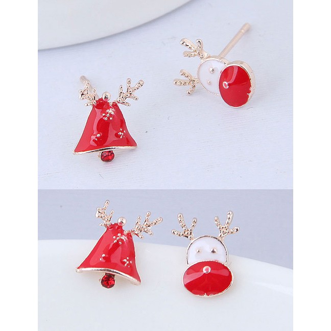 LRC Anting Tusuk Fashion Red+white Deer Shape Decorated Earrings(1 pasang)