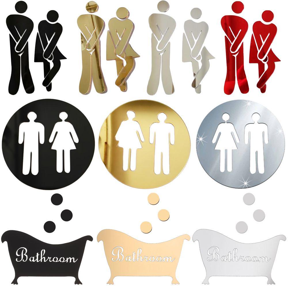 Solighter Toilet Tanda Masuk Removable Pintu Kamar Mandi WC Dekorasi Permukaan Cermin Decal