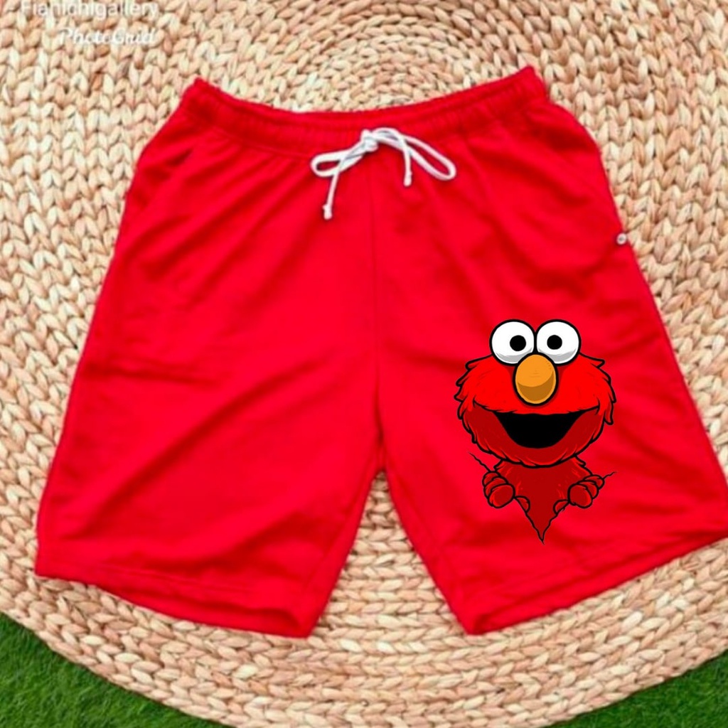 Clothing May - Celana Pendek Elmo Merah Boxer Pria Pendek Celana Tali Kolor Bokser Kekinian Cowok Laki-Laki Bahan Babyterry Baby Terry Premium Original Murah