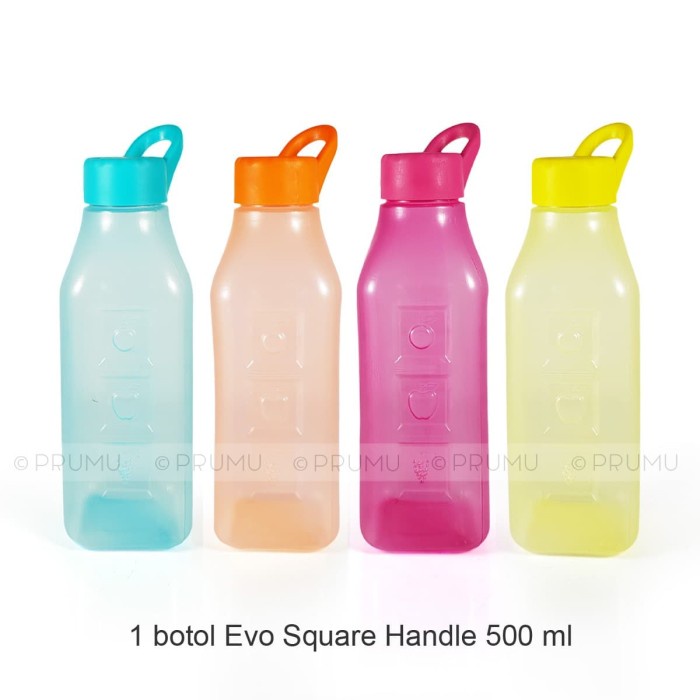 Botol Minum Evo Square Handle 500ml - Botol Minum Plastik - Botol Minum Anak - Souvenir Ultah Anak