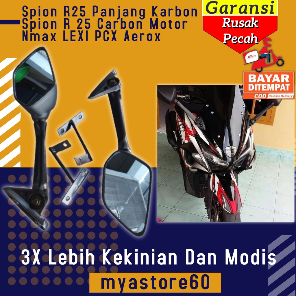 Spion Sepion R25 Panjang Karbon Spion R 25 Carbon Aksesoris Variasi Motor Nmax LEXI PCX Aerox