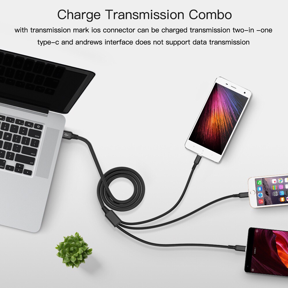 [✅COD] Rapid Series 3 in 1 Micro USB + Lightning + Type-C 3A 1.2M
