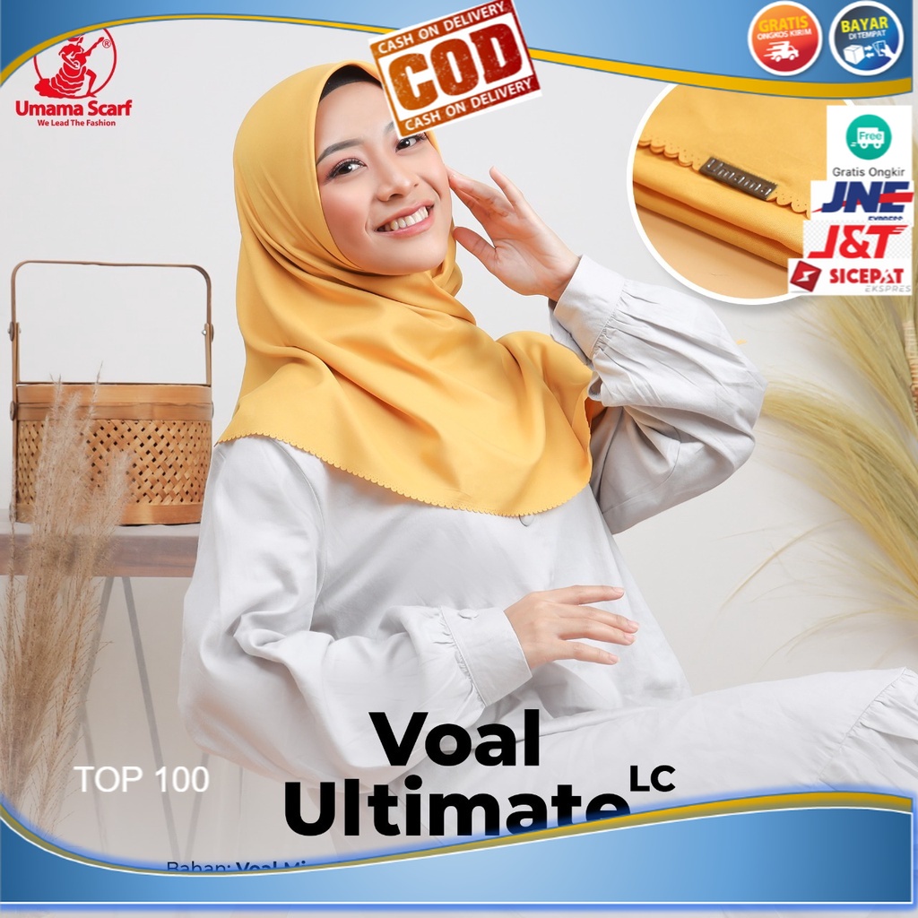 Jilbab Segi Empat VOAL MIRACLE UMAMA ULTIMATE LC Polos 110x110cm Jilbab Premium Label Besi Ori Terla