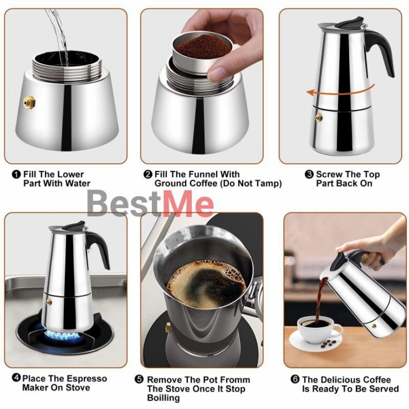 TEKO KOPI STAINLESS Q2-8006 COFFEE MAKER 6 CUP ALAT PEMBUAT KOPI