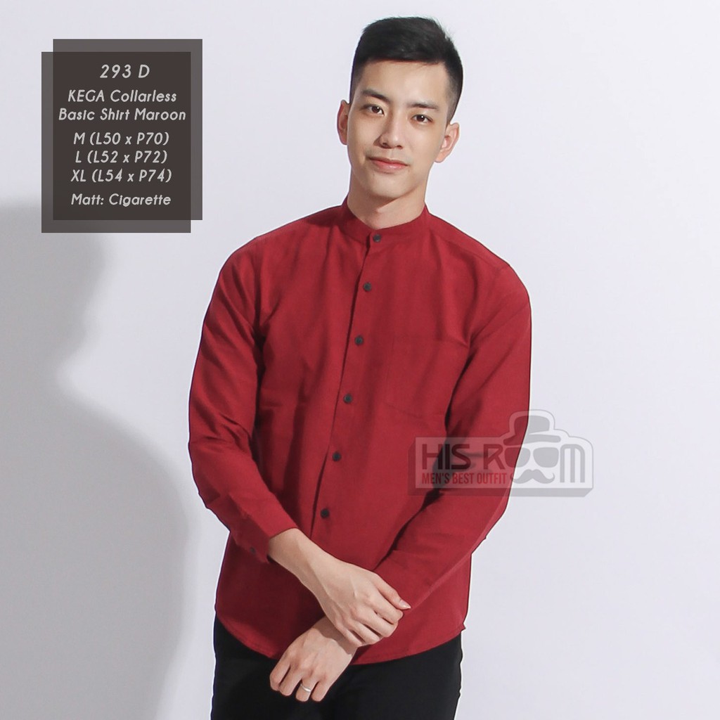 HSRM - Kemeja Pria Kerah Shanghai Kemeja Collarless Kemeja Formal Polos Lengan Panjang KEGA OX 293 300