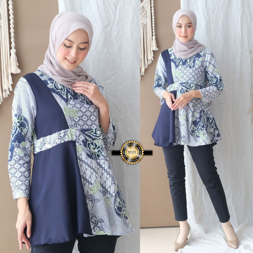 Atasan Blouse Batik Wanita Modern FASHION WANITA Kekinian Brokat Batik Kombinasi Blus FM308