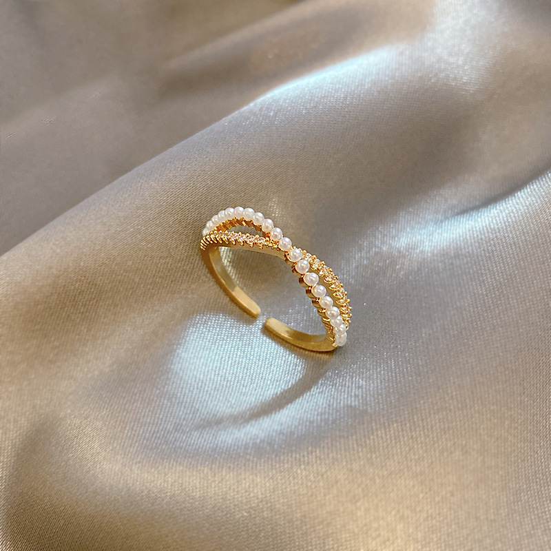 Cincin Zircon Mutiara Adjustable Gaya Korea Untuk Wanita