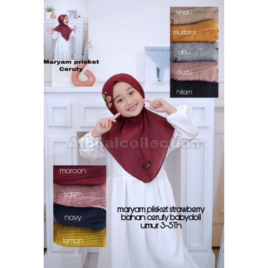 Kerudung Plisket Anak Maryam Ceruty Babydoll Strawberry dan Polos