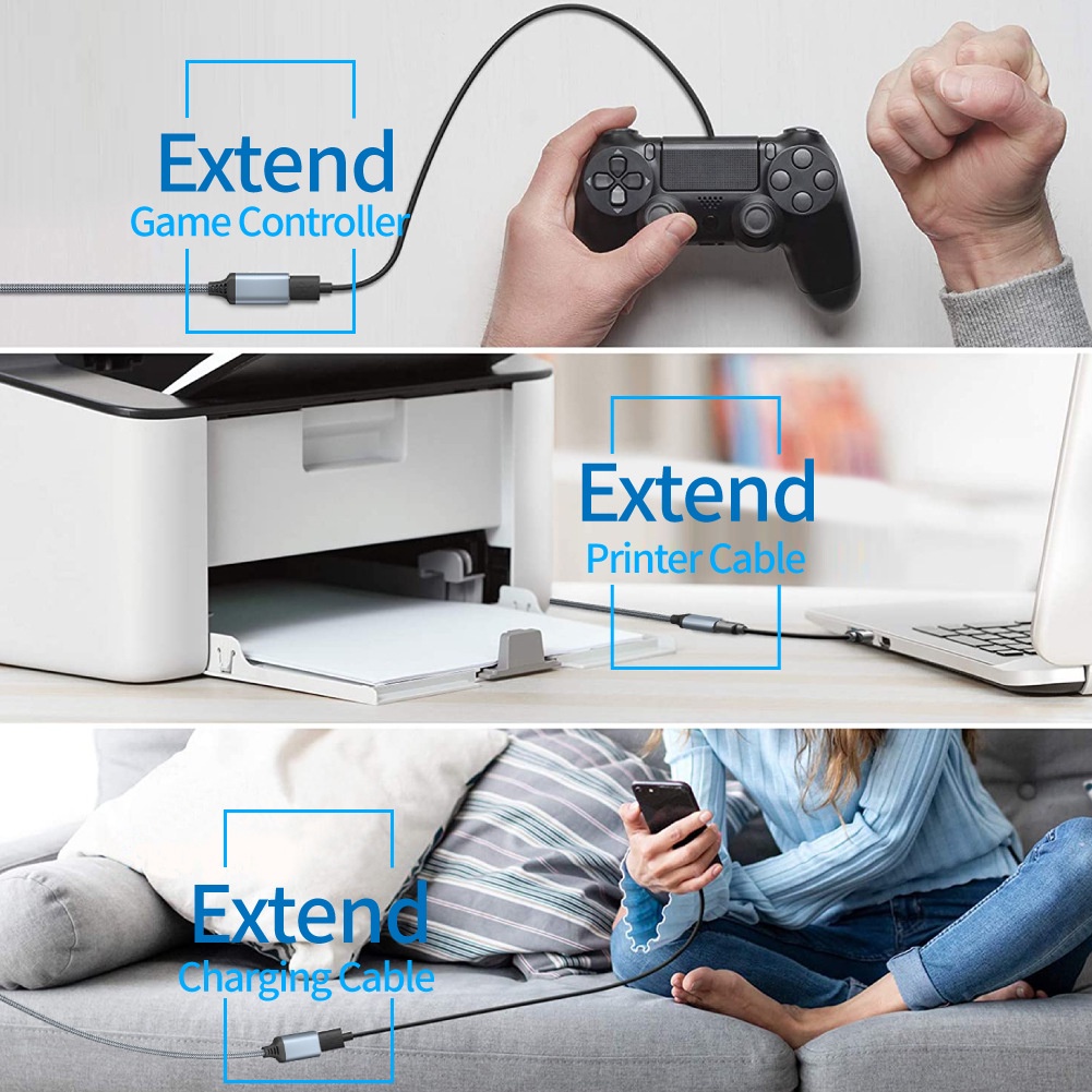 Kabel Extension Transmisi Data Usb 3.0 High Speed Tahan Lama Sturdy Nilon Kepang Male Ke Female Untuk Printer / Komputer