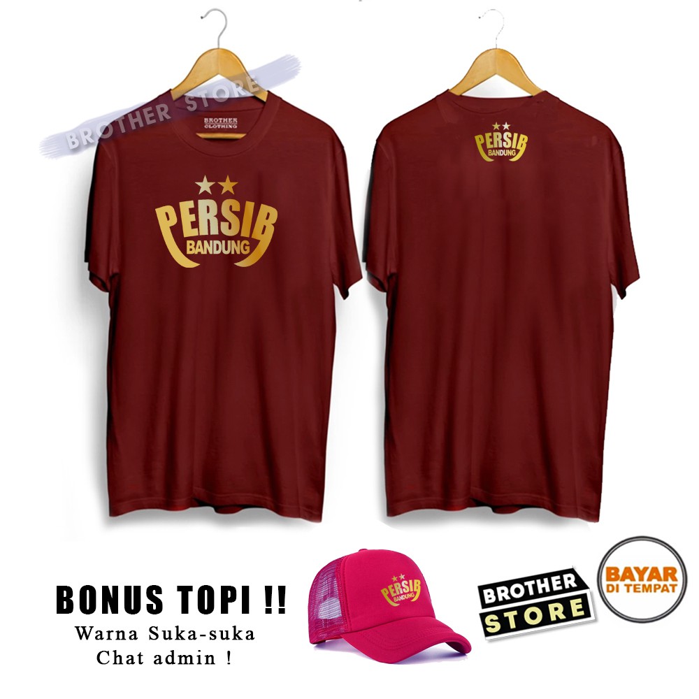 Bonus Topi !! Kaos Distro Pria PERSIB BANDUNG THE STAR Text Gold Premium