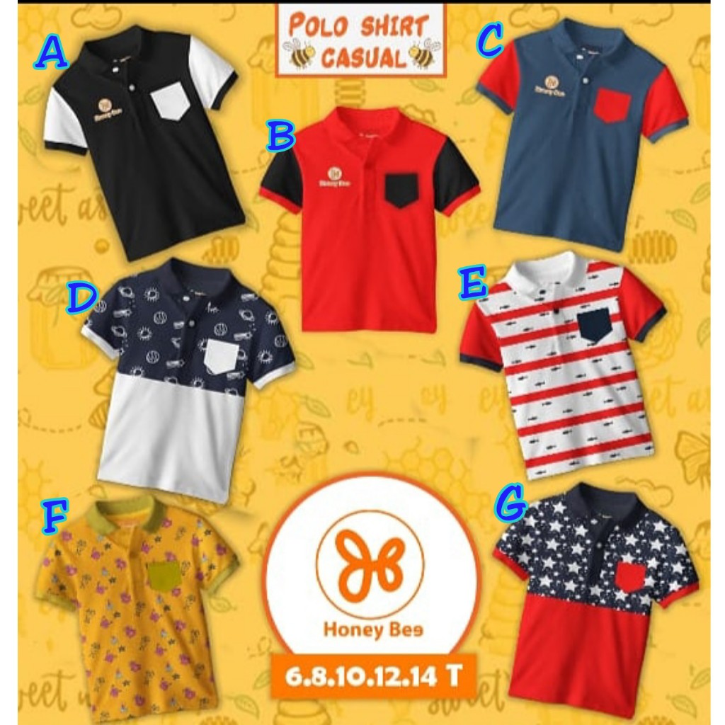  Kaos  kerah  polo anak  Honeybee usia 4 8th kaos  anak  laki  