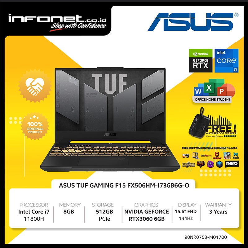 ASUS TUF GAMING F15 FX506HM-I736B6G-O i7 11800H 8GB 512GB RTX3060 6GB 15.6" FHD 144Hz W10 OHS