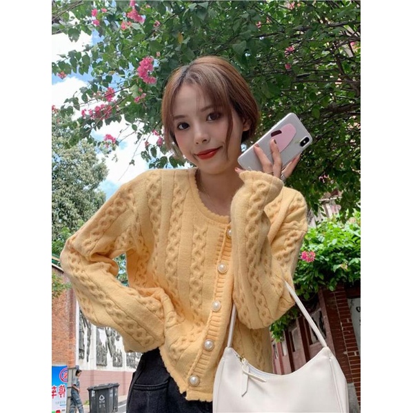 IMPORT WOMAN TEEN KNIT CROP CARDIGAN •NA BI• KARDIGAN RAJUT WANITA MUSIM DINGIN KOREAN STYLE