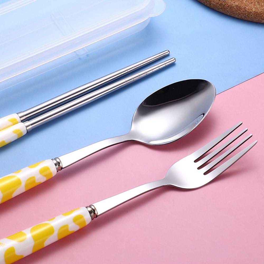Solighter Cutlery Set Lucu Reusable Stainless Steel Ceramic Handle Alat Makan Set