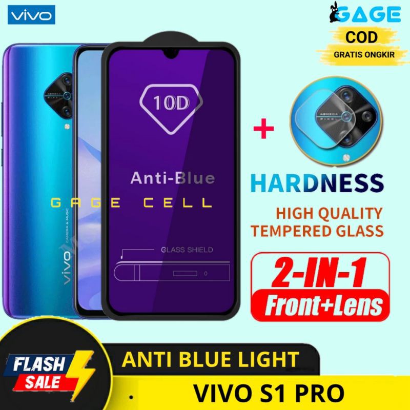 2IN1 TEMPERED GLASS ANTI BLUE LIGHT RAY VIVO S1 PRO - TG ANTIGORES RADIASI VIVO S1PRO FULL SCREEN