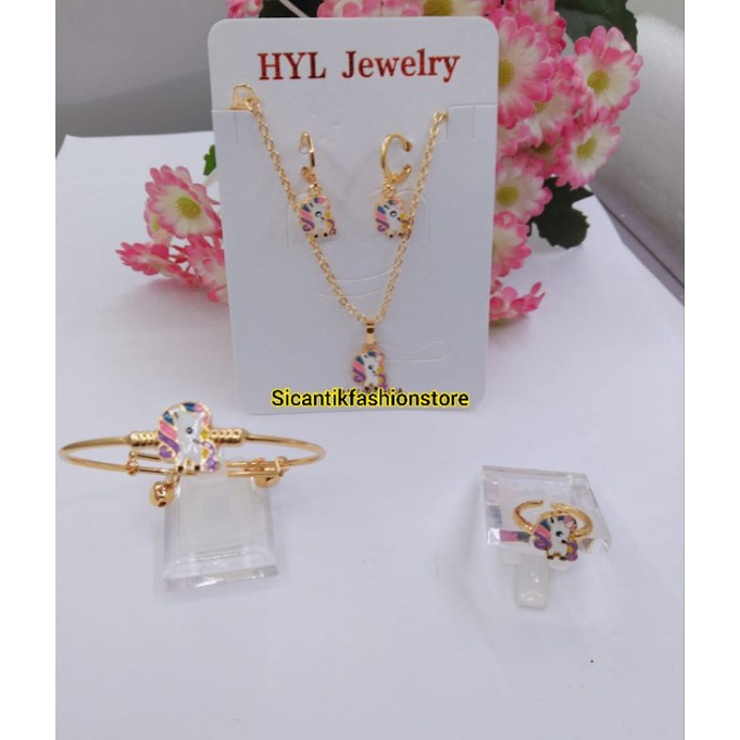 Perhiasan Set Anak Anak Anti Karat Selamanya Kalung Titanium Set Anak Anting Kalung Gelang Cincin Terlaris Terbaru Fashion Anak anak Gelang anak Anting anak Cincin Anak anak Kalung Titanium Anak anak