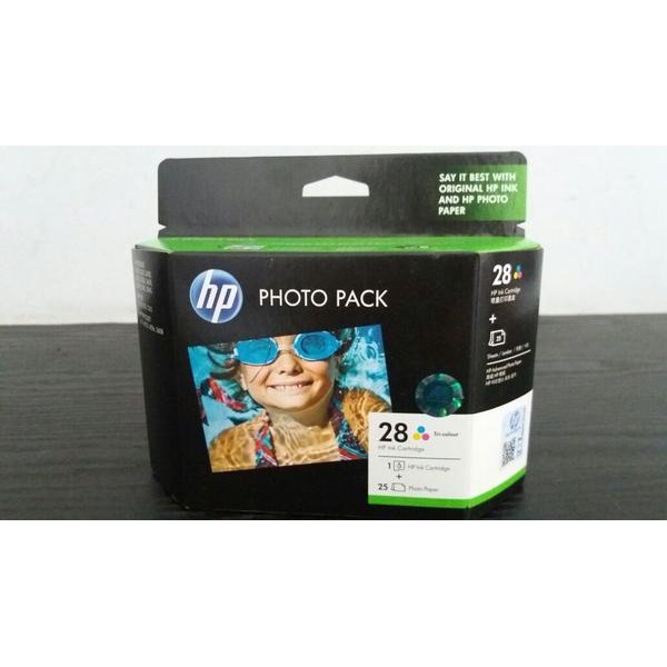 Tinta Cartridge hp 28 color free photo pack original sisa stock