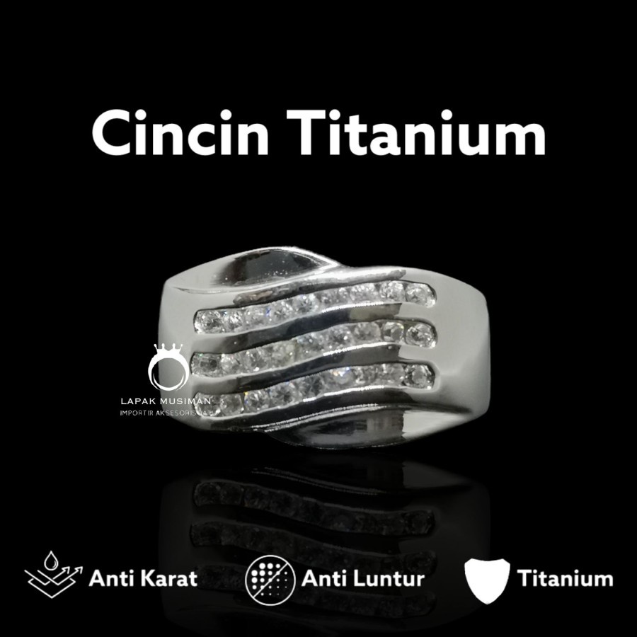 Cincin Wanita Titanium Warna Silver Anti Karat Model Wave Garansi Asli