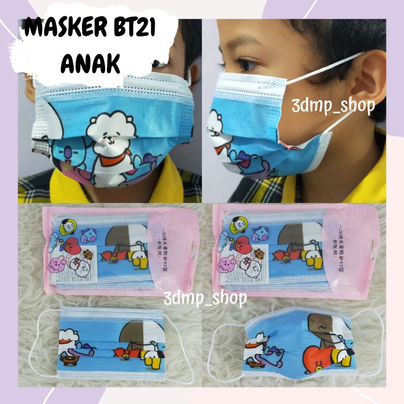 [Isi 10] Masker BT21 ANAK 4-8Th BTS KPOP KARET EARLOOP