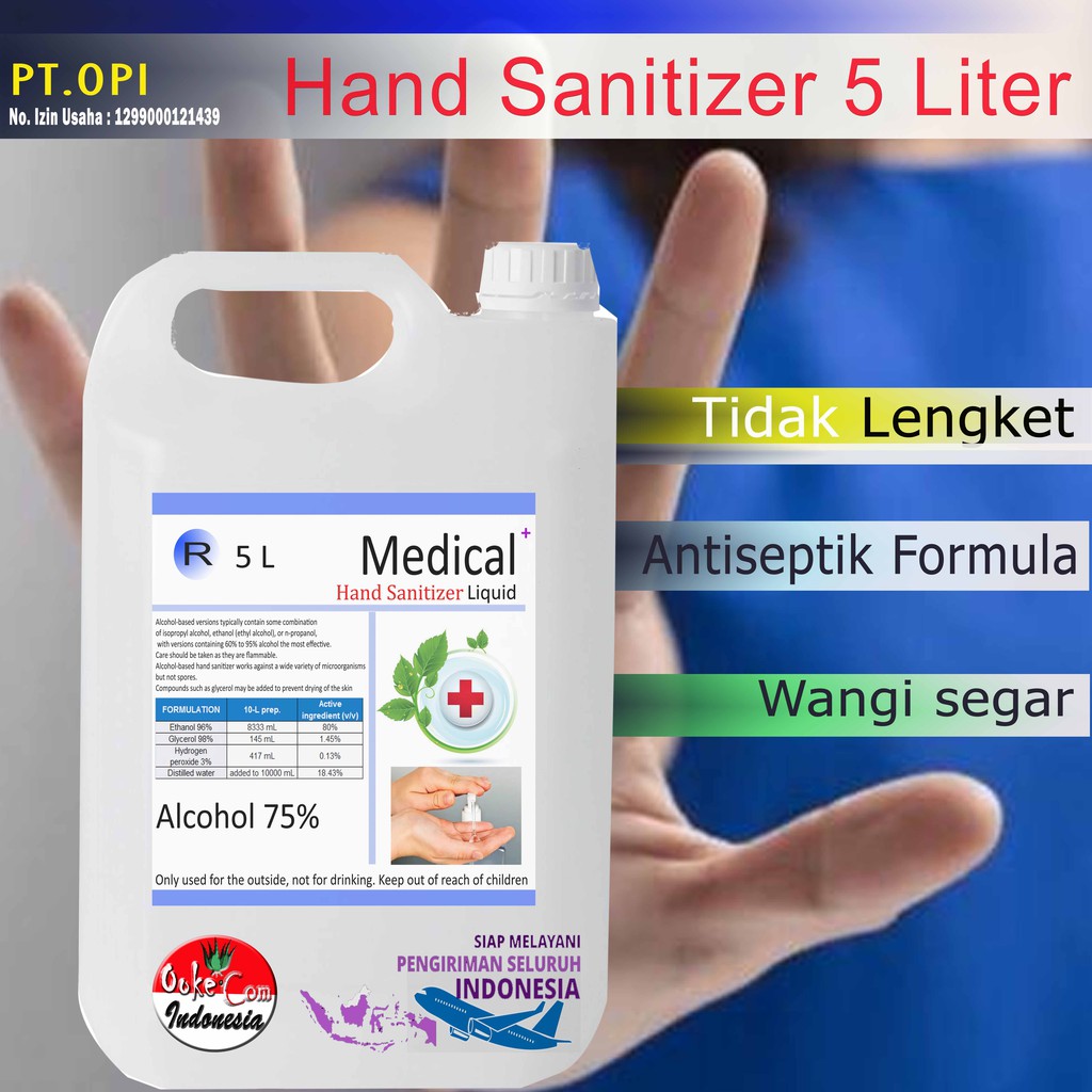 hand sanitizer cair 5 liter anti virus wangi buah segar alkohol 70-75% all varian(OC)