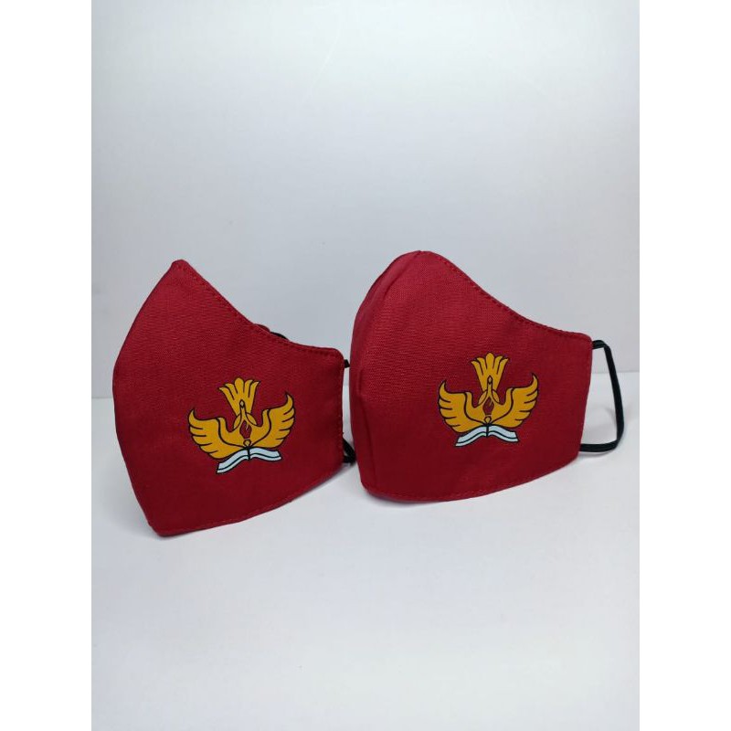 Masker Anak SD Merah Duckbill Logo Sablon