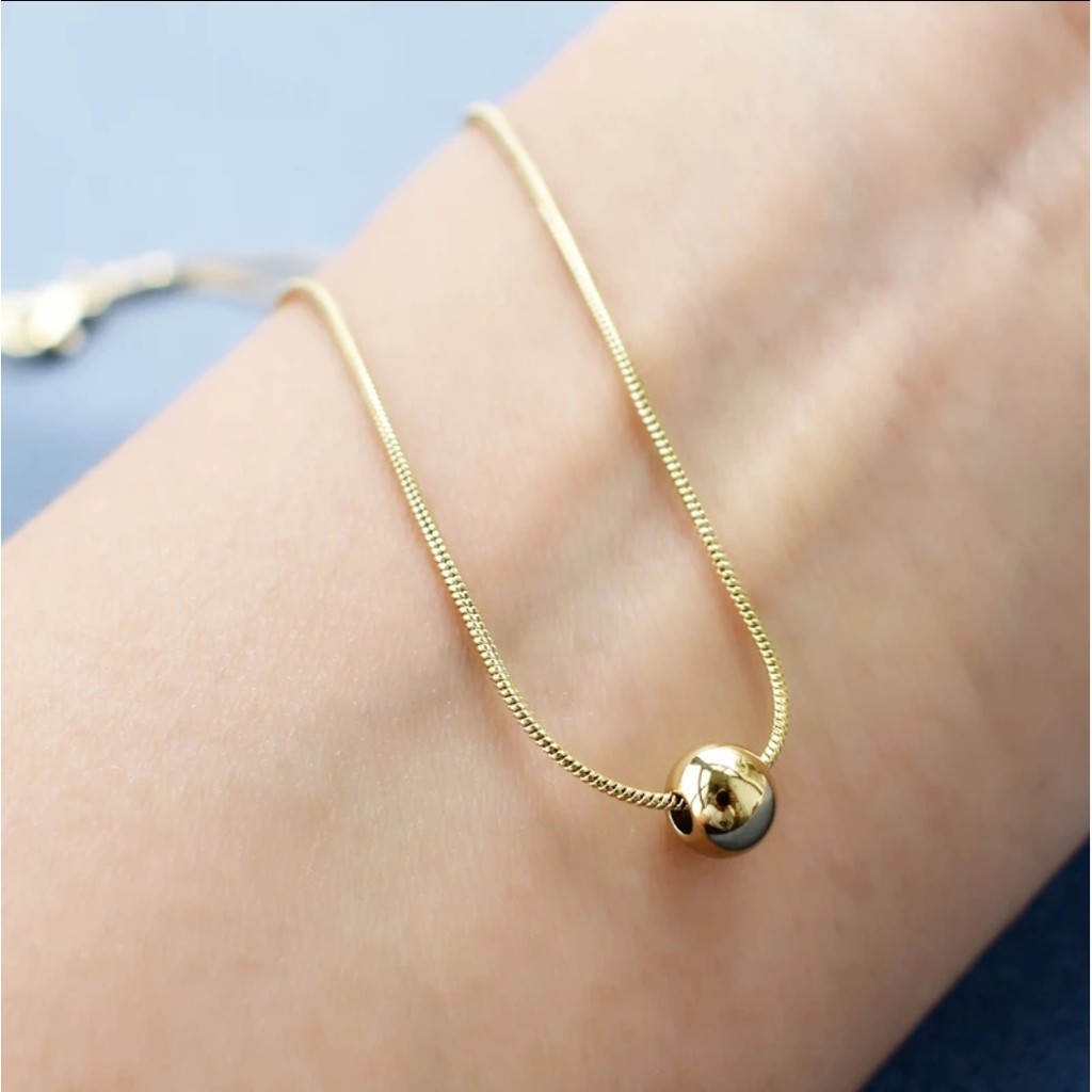 Kalung Belut Bulat Titanium Model Liontin Bulat Tersedia Warna Rose Gold dan Gold