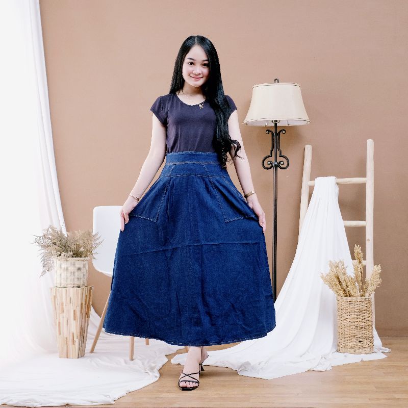 Rok Dewasa / Rok Jeans Wanita / Rok Panjang Dewasa / Rok Denim Panjang / Rok Panjang Wanita 8430