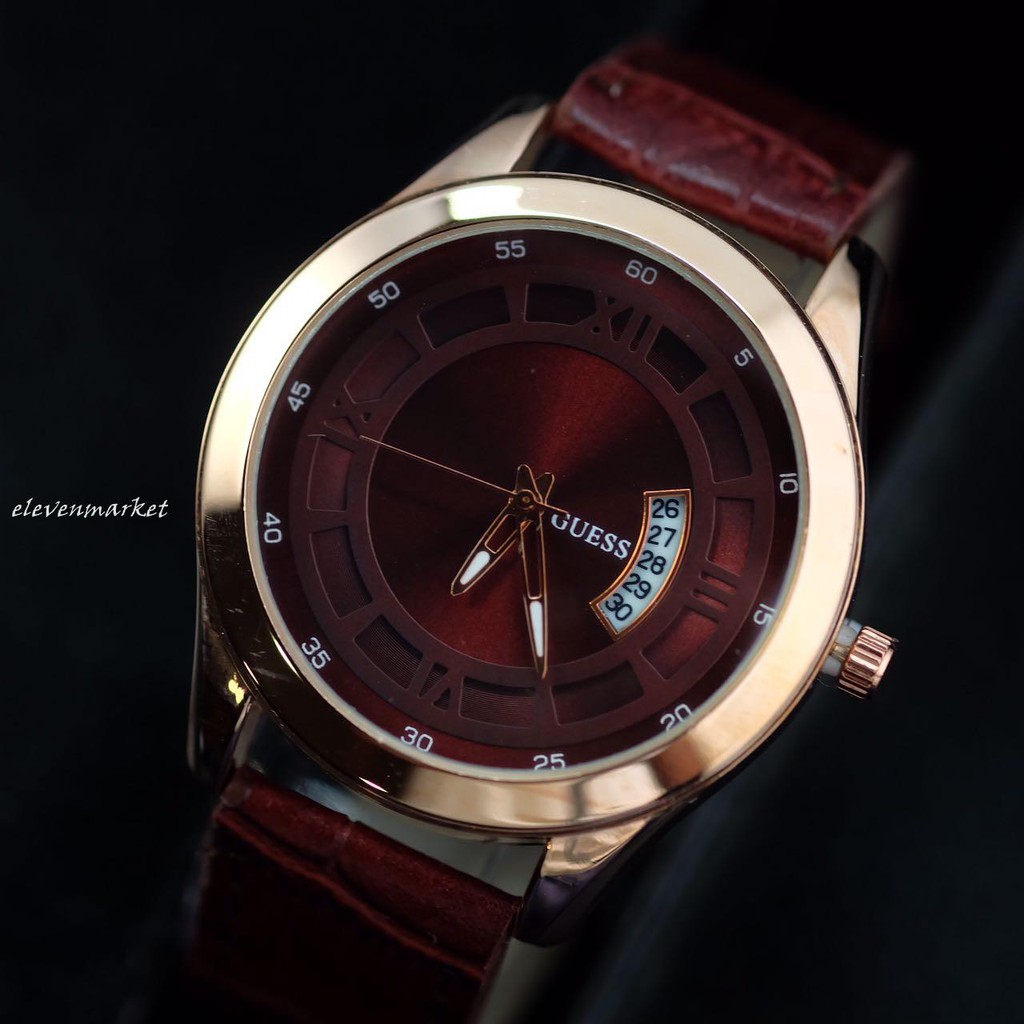 Jam Tangan Guess Terbaru Pria Cowok 2017 Kulit Bukan Original & Asli Palsu Warna Merah Biru Hitam