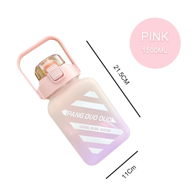 Botol Minum 2 Liter 2000ML 1300ML 1.3 Liter VIRAL/Botol Gradasi/Botol Lucu/ Botol Besar-Kotak Pink 1500ml