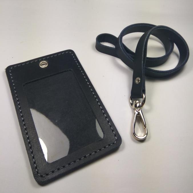 BAYAR COD gantungan ID card kulit asli warna hitam | id card holder tali id card OBRAL Kode 1473