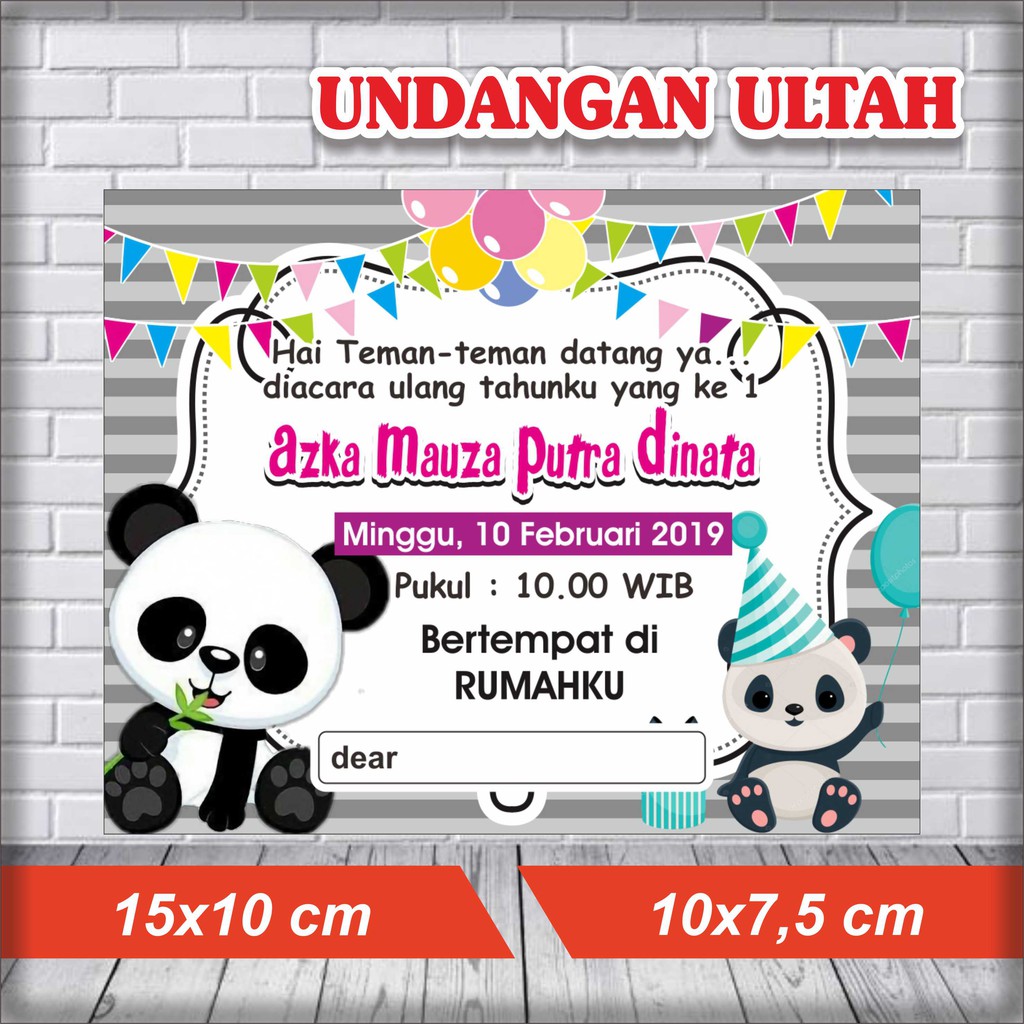 Undangan Unik / Undangan Cantik / Undangan Ultah / Undangan Ulang Tahun Tema Panda