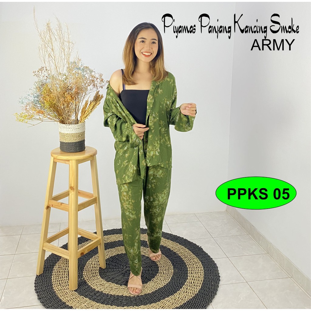 Piyama Lengan Panjang Motif Smoke Bahan Rayon Premium Untuk Remaja dan Dewasa Paling Murah