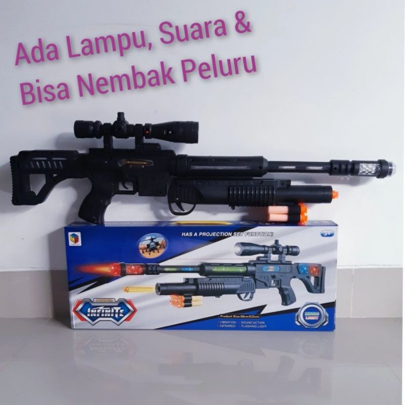 Mainan Tembakan Nerf Lampu &amp; Suara - Pistolan Tembak Anak Laki Laki Batre