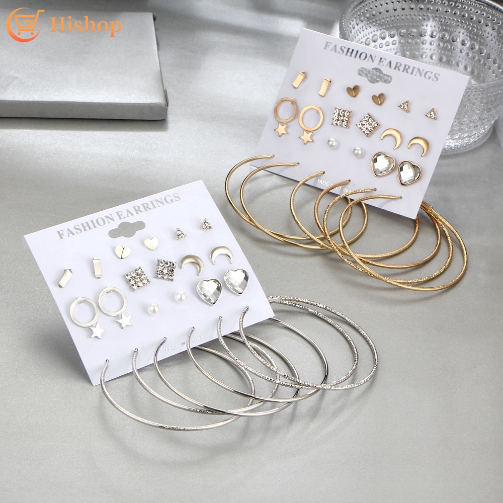 Anting Metal Mewah Warna Gold Gaya Korea untuk Wanita