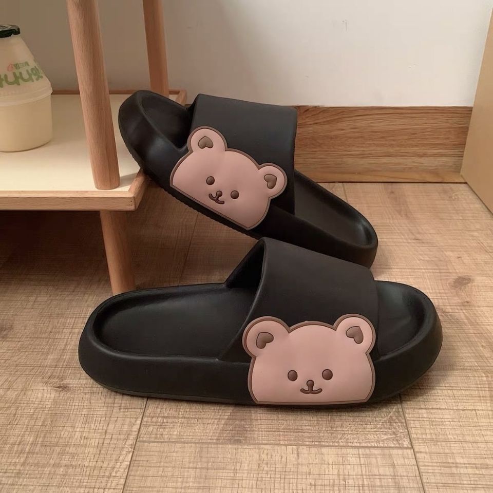 Sandal slip on Motif EF10 Bear Brown Tebal Empuk Cute Bear Slip Slop Sendal Wanita / PRIA ACC