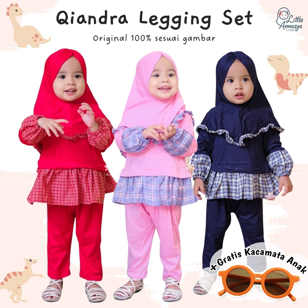 Baju Muslim Anak Qiandra Legging Set 1 - 6 Tahun / Baju Muslim Anak Perempuan Rayon Super / Baju Gamis Anak