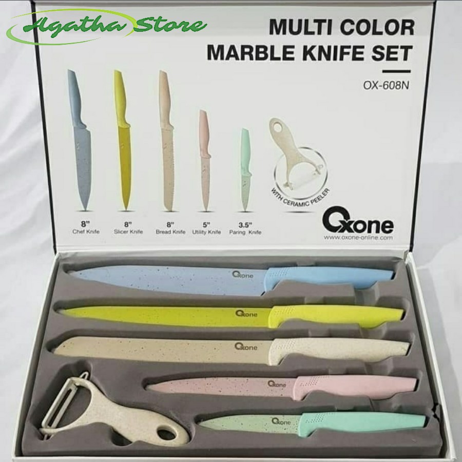 OXONE Pisau Set Rainbow OX 608N - 5 Set Knife dan Peeler Perlengkapan Dapur Pisau Set