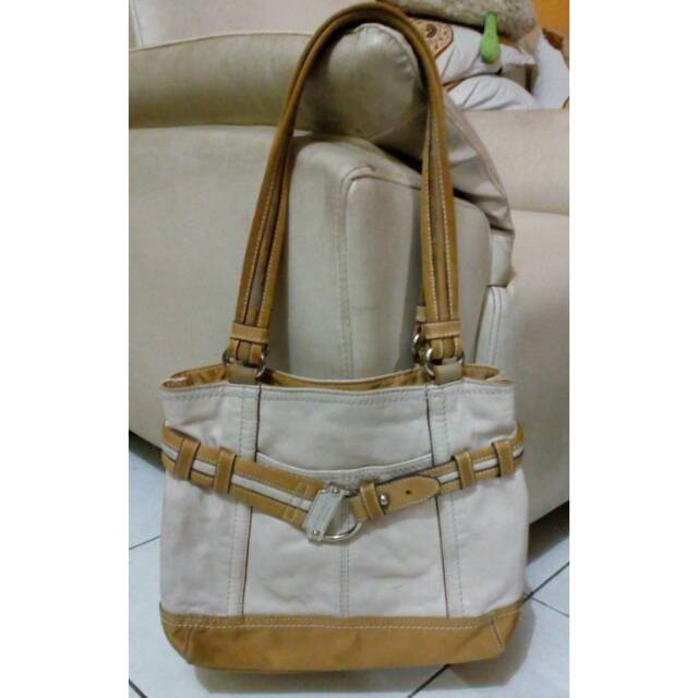 Tas preloved kulit Tignanello coklat putih