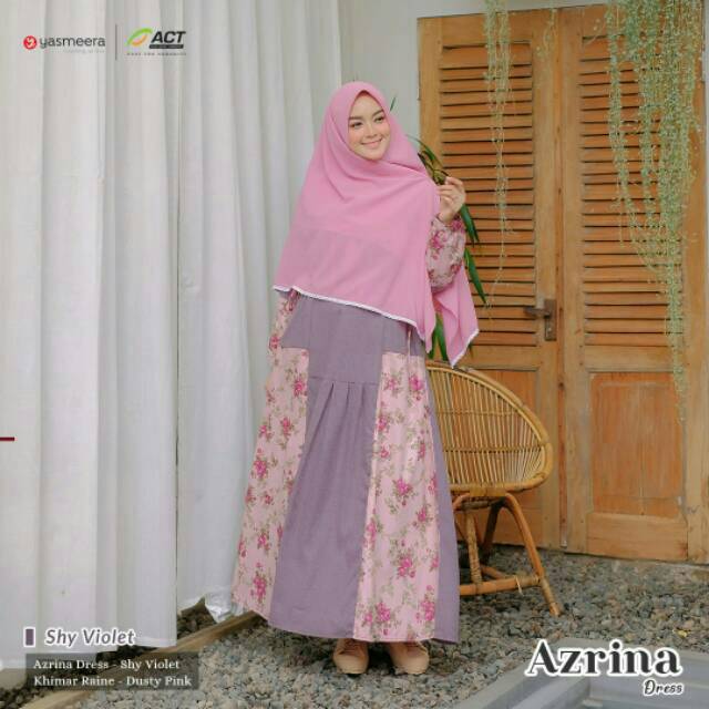 AZRINA DRESS YASMEERA GAMIS SYARI POLOS MIX MOTIF BUNGA KATUN MADINAH CASUAL FORMAL