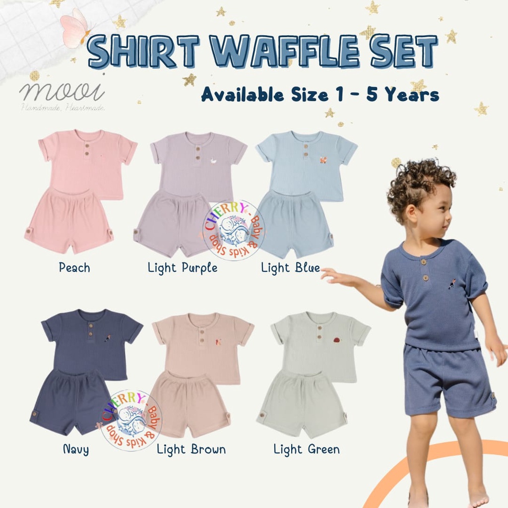 Mooi Shirt Waffle Set 1-5 Tahun Setelan Anak Waffle Unisex CBKS