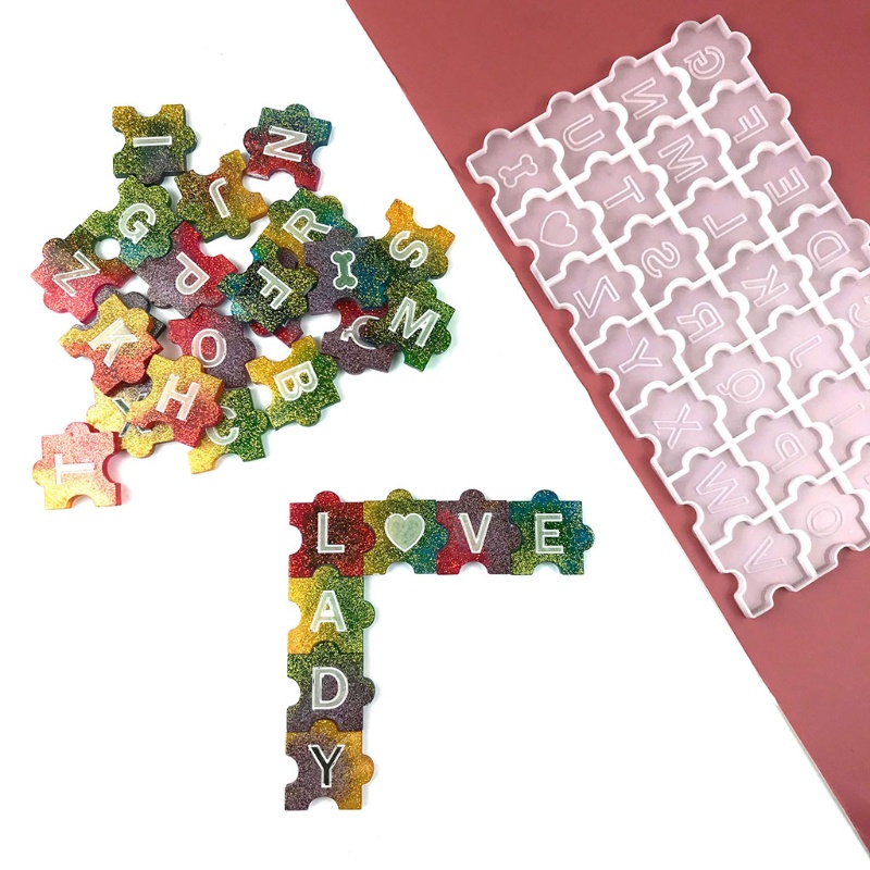 Siy Cetakan Resin Epoksi Bentuk Puzzle Alfabet 3d Bahan Silikon Untuk Gantungan Kunci / Perhiasan Diy
